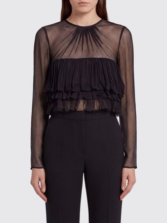 Elisabetta Franchi Blusa girocollo in viscosa con rouches e maniche lunghe