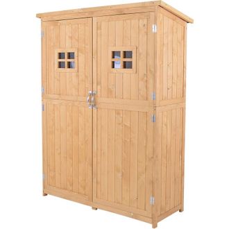 OUTSUNNY Cobertizo De Madera Caseta De Jard&iacute;n Exterior Armario Herramientas De Jardiner&iacute;a Con Estantes Doble Puerta Ventanas Y Techo Asf&aacute;ltico 127,5x50x164 Cm