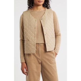 Eileen Fisher V-Neck Quilted Vest in Biscuit at Nordstrom Rack, Size Xx-Small