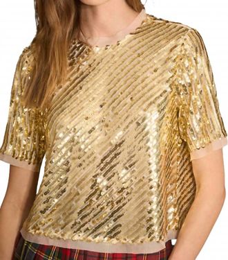 Hunter Bell Pixie Cropped Boxy Fit Top In Gold Sequin