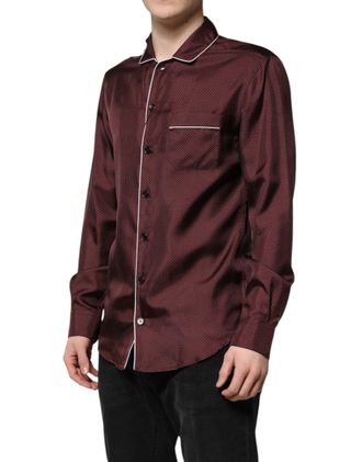 Dolce & Gabbana Mens Burgundy Silk Dotted Long Sleeves Shirt