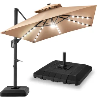 Best Choice Products 12x12ft 2-Tier Square Outdoor Solar LED Cantilever Umbrella w/ 360-Rotating Base - Sky Blue