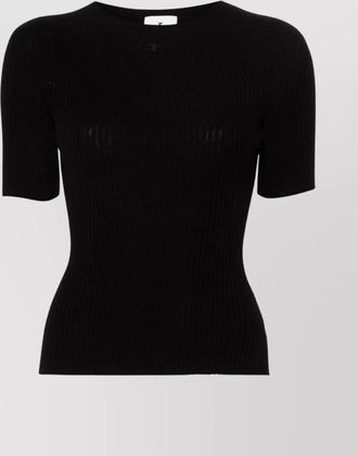 Courr&egrave;ges ribbed mock neck short-sleeve knitted top