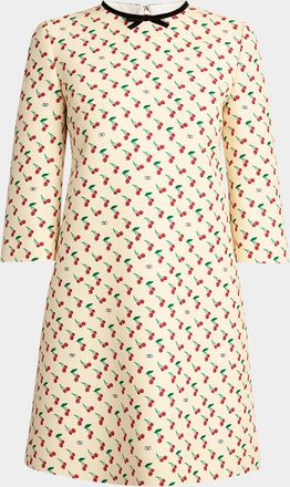 Valentino Garavani Cherry Print Crepe Couture Mini Dress