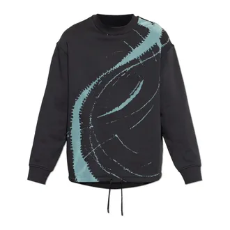 Emporio Armani Sweatshirts, male, Black, Size: 2XL French terry jersey oversized sweatshirt with flocked print