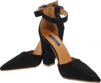 Yarnow Chunky Heel Pumps with Buckle Strap for Women Pointed Toe Coarse High Heels Anti-Slip Sole Stylish Spring Summer Single Shoes Comfortable Elegant Foot