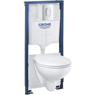 GROHE Pack Wc Bastidor Rapid Sl + Inodoro Cer&aacute;mico Bau Sin Brida + Tapa Inodoro Con Cierre Amortiguado + Placa Cromada (39418000) - Grohe