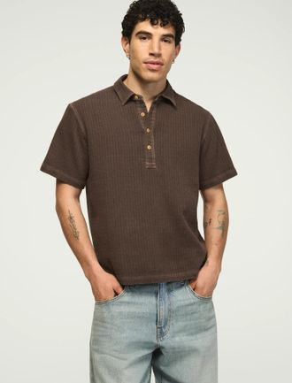 Lucky Brand Mens Short Sleeve Double Cloth Popover Shirt