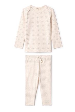 Fragile Girl 2 Piece Ribbed Square Print Top and Pants Set in Vanilla at Nordstrom, Size 18M