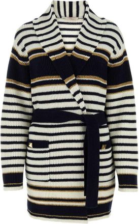 Valentino Garavani striped lurex cardi-coat - women - Virgin Wool/Polyamide/Polyester - S - Blue