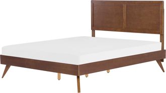 Beliani Cama 160 X 200 Cm Con Somier Cabecero Alto Dise&ntilde;o R&uacute;stico Madera De Fresno Oscuro Istres