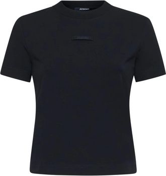 Jacquemus T-Shirts, female, Black, Size: XS Black Stretch Cotton T-shirt