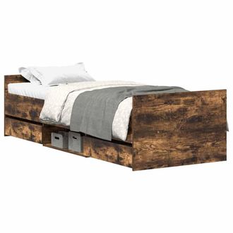 Berkfield Home Bed Frame with Headboard & Footboard Smoked Oak 75x190 cm Small in Brown | Size: Small Single