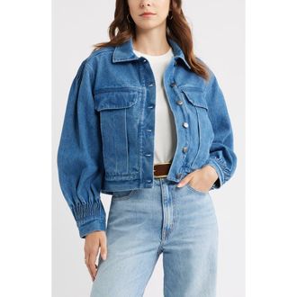 Treasure & Bond Pintucked Denim Jacket in Medium Wash at Nordstrom, Size Xx-Small