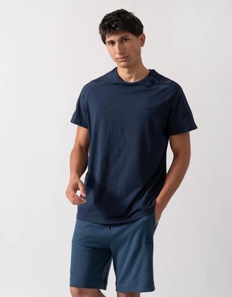 HUGO BOSS Mens HUGO LIAM Mens Crew Neck T-Shirt with Logo Tape - Navy - Size: 42