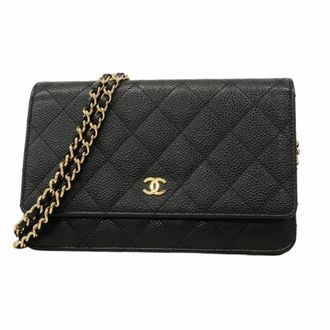 Chanel Black Grained Calfskin Chain/Shoulder Wallet (Pre-Owned)