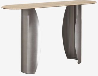 Sklum Consola Recibidor Ovalada 135x40 Cm En Travertino Y Acero Inoxidable Neriyu Sklum