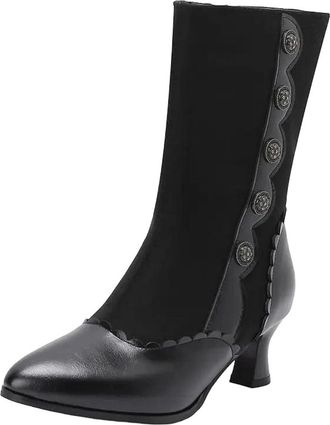 Generic Womens Designer Mid Calf Boots Pointed Toe High Strange Heel With Side Zipper Rivets And Mixed Color Pattern