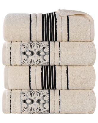 Superior Set Of 4 Sadie Zero Twist Cotton Jacquard Floral Absorbent Bath Towels