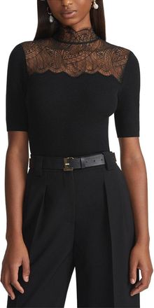 Lafayette 148 New York Petite Lace Trim Ribbed Sweater