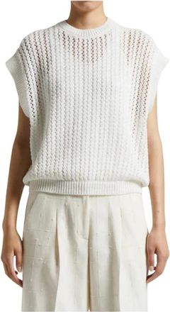 PESERICO Truien & Vesten, Dames, Wit, XS, Pailletten, Chaleco punto pailletes