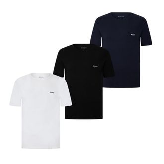 HUGO BOSS Heren-T-shirt met geborduurd logo en ronde hals (set van 3) (Zwart, Wit, Marine)