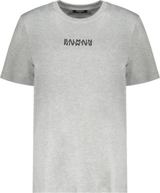 Balmain Logo T-shirt - Dames - T-shirts - Grijs - S - Katoen - Tops
