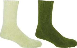 Peper Harow Ribbed Cuff Mens Bed Socks Bundle - Cream & Green