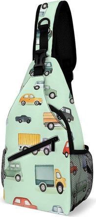 Generic Colorful Trucks And Car Mens Crossbody Chest Sling Bag for Travel Hiking Lightweight Shoulder Bags with Small Side