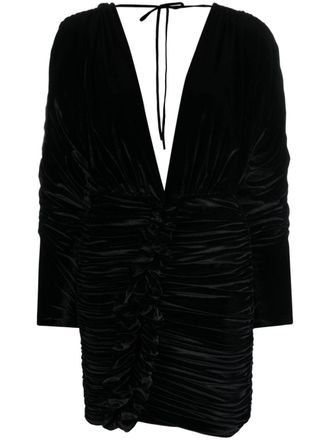 Amen floral-appliqué ruched minidress - Black