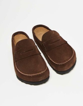 Birkenstock Naples - Mocassini unisex avvolgenti in camoscio color caff&egrave;-Marrone