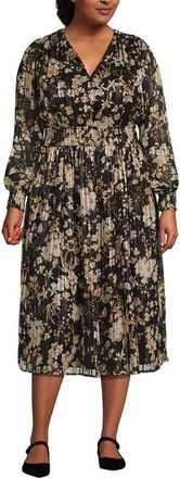 Lands End Lurex Shadow Stripe Midi Dress in Black/pumice Stone Floral at Nordstrom, Size 2X