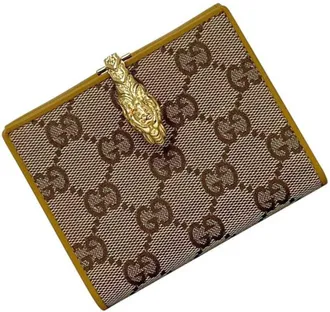 Gucci Beige Yellow Canvas Leather Wallet (Bi-Fold) (Pre-Owned)