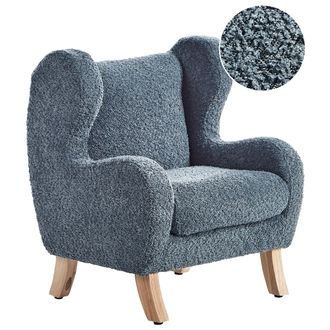 Beliani Sill&oacute;n De Boucl&eacute; Tapizado Con Reposabrazos Suave Mobiliario Habitaci&oacute;n Infantil Azul Oscuro Farum