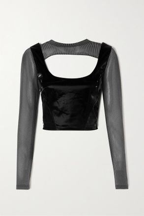 Alexander McQueen Canotta Corta In Tessuto A Righe E Vinile - Nero