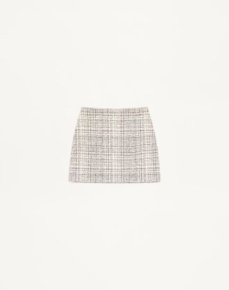 Valentino Gonna Mini In Square Tweed Donna VANIGLIA/NERO 36