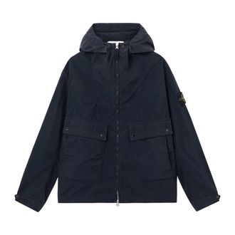 Stone Island Light Jackets, male, Blue, Size: 2XL Hooded Wind Jacket