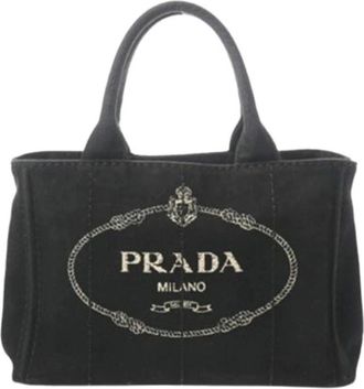 Prada Pre-owned Tote Bags, female, Black, Size: ONE SIZE Pre-owned Canvas Tote Bag