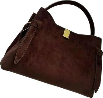 Generic Women Handbag Suede Velvet Leather Versatile Solid Color Single Shoulder Crossbody Large Capacity Commuting Tote Bag(Coffee)