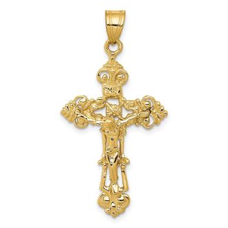 Diamond2Deal 10k Yellow Gold INRI Fleur De Lis Crucifix Pendant