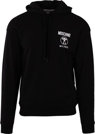 Moschino Mens Double Question Mark Logo Black Hoodie Cotton - Size X-Large