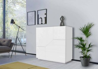 Dmora Aparador Moderno Con 2 Puertas Geom&eacute;tricas, Made In Italy, Aparador De Cocina, Buffet De Dise&ntilde;o De Sal&oacute;n, Cm 79x43h 86, Blanco Brillante, Con Embalaje