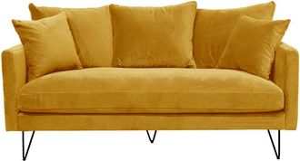 DRAWER Sofá 3 plazas de terciopelo y patas metalicas negras -Amarillo mostaza