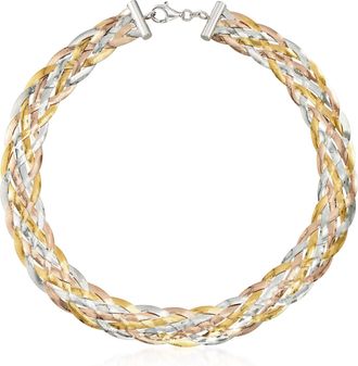 Ross-Simons Italian Tri-Colored Sterling Silver Braided Herringbone Collar Necklace