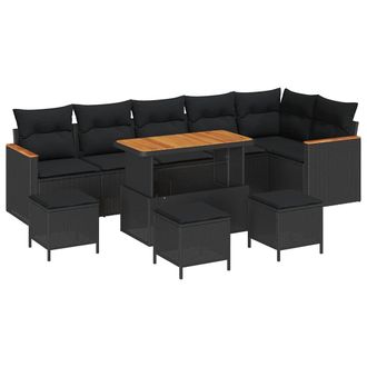 vidaXL Set Divano Da Giardino 10 Pz 6-numero Di Posti Nero Poly Rattan Vidaxl