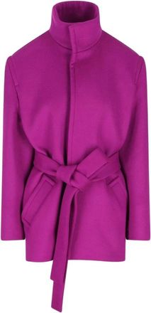 Saint Laurent Boxy jas met ceintuur in wol - Dames - Jas met riem - Paars - S - Wol - Jassen