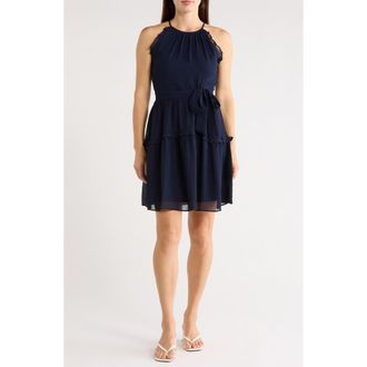 DKNY Ruffle Trim Chiffon Dress in Spring Navy at Nordstrom Rack, Size 10