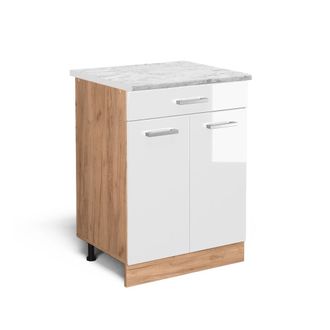 Vicco Mueble Bajo De Cocina R-line, Blanco Alto Brillo, 60 Cm Et M&aacute;rmol