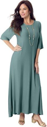 Roaman's Plus Size Stretch Knit High Low Short Sleeve Maxi Dress in Cool Sage at Nordstrom, Size 40