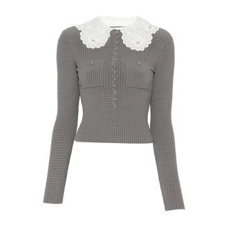 Self Portrait Collar-detail Jumper - female - Self Portrait - Round-neck Knitwear - Gray - L - Knitwear
